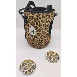 HydroJug Insulated Sleeve Leopard Cheetah Print Adjustable Strap 2 Coasters